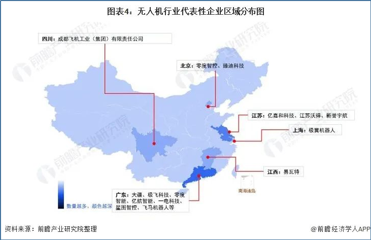 無人機行業(yè)代表性企業(yè)區(qū)域分布圖