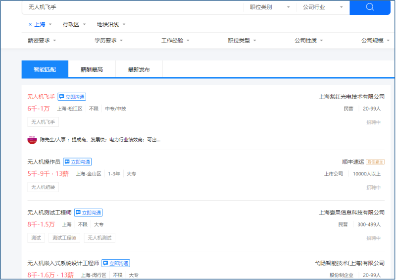 上海無人機企業(yè)招聘薪資